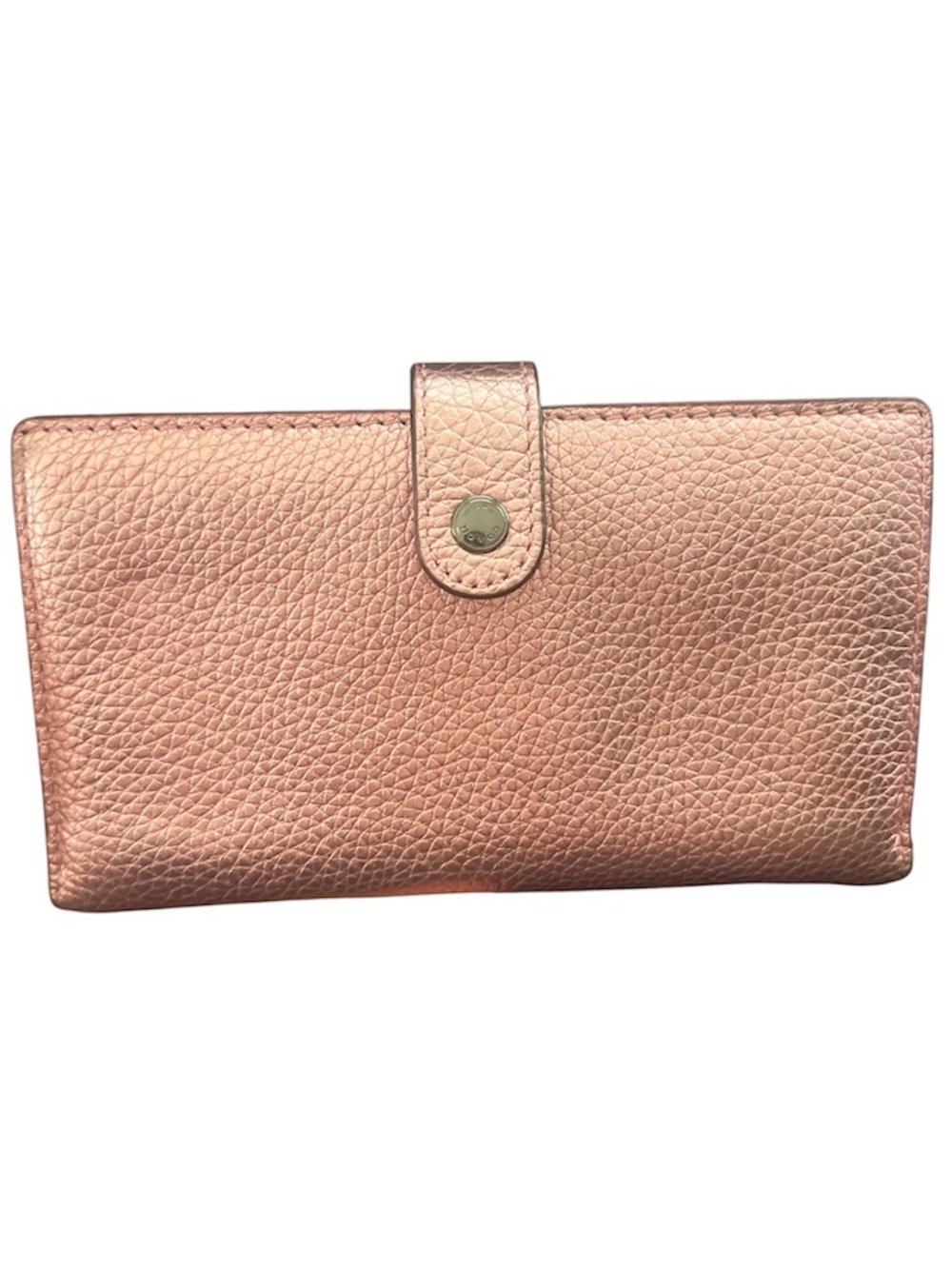 Coach Metallic Pink Pebbled Leather Wallet On Chain
